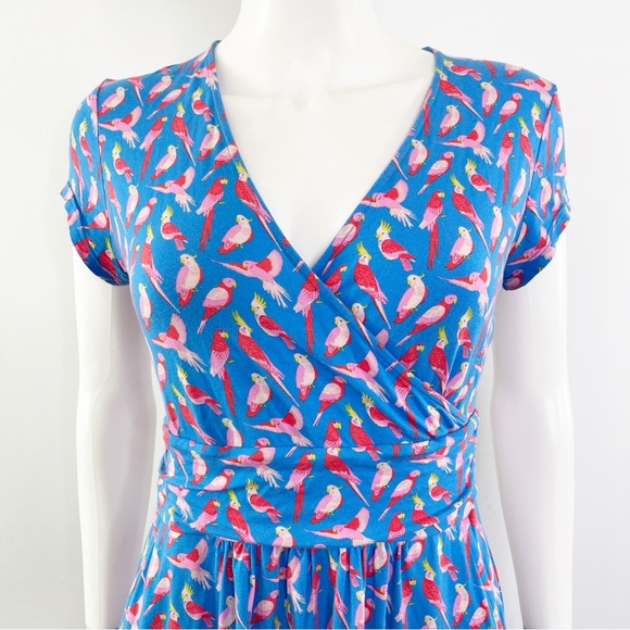 BODEN Blue LOLA Midi Dress with Pockets Size 6P Bird Print Vacationcore Casual - Picture 6 of 11